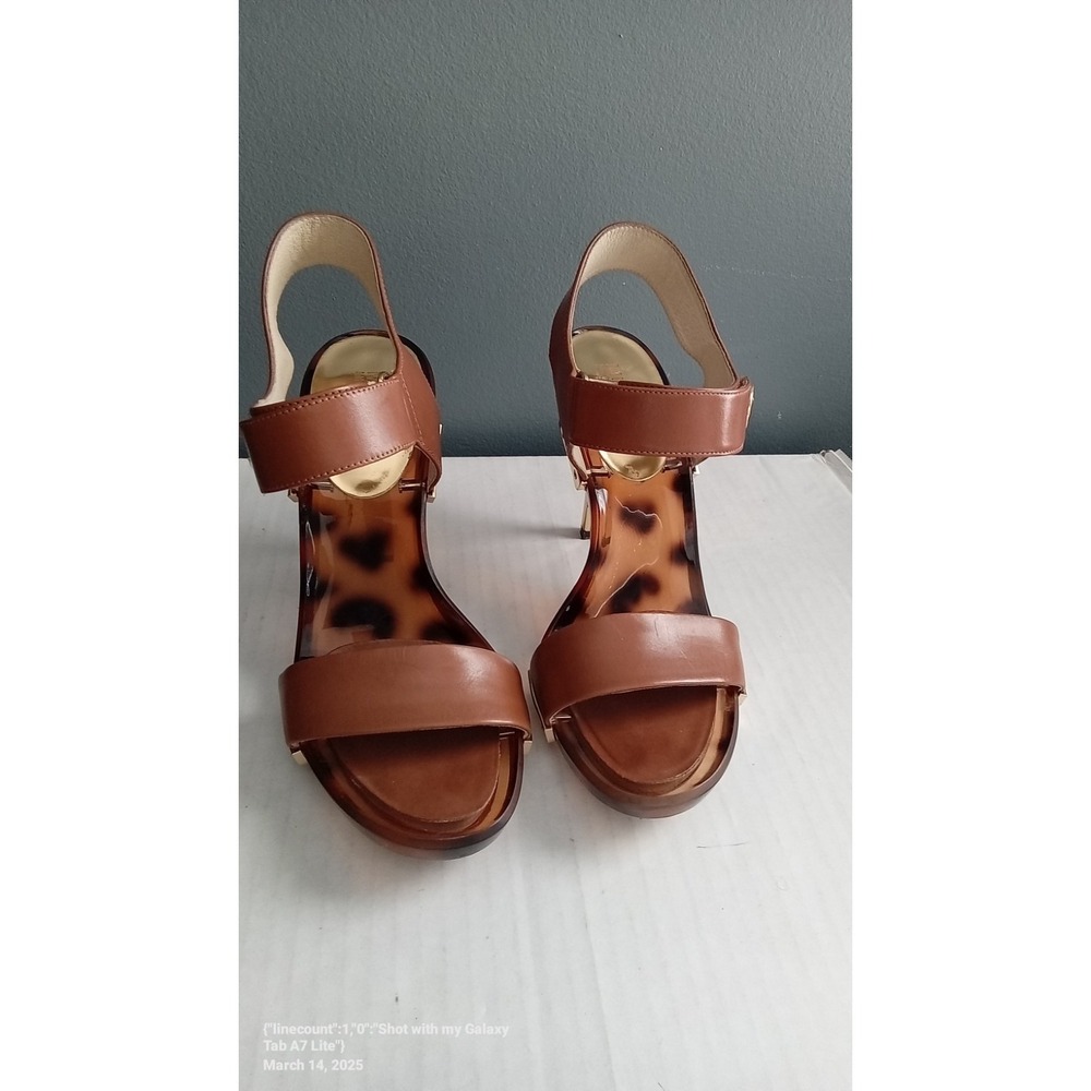 Michael Kors Brown Leather Ankle Strap Leopard Heels Sandals